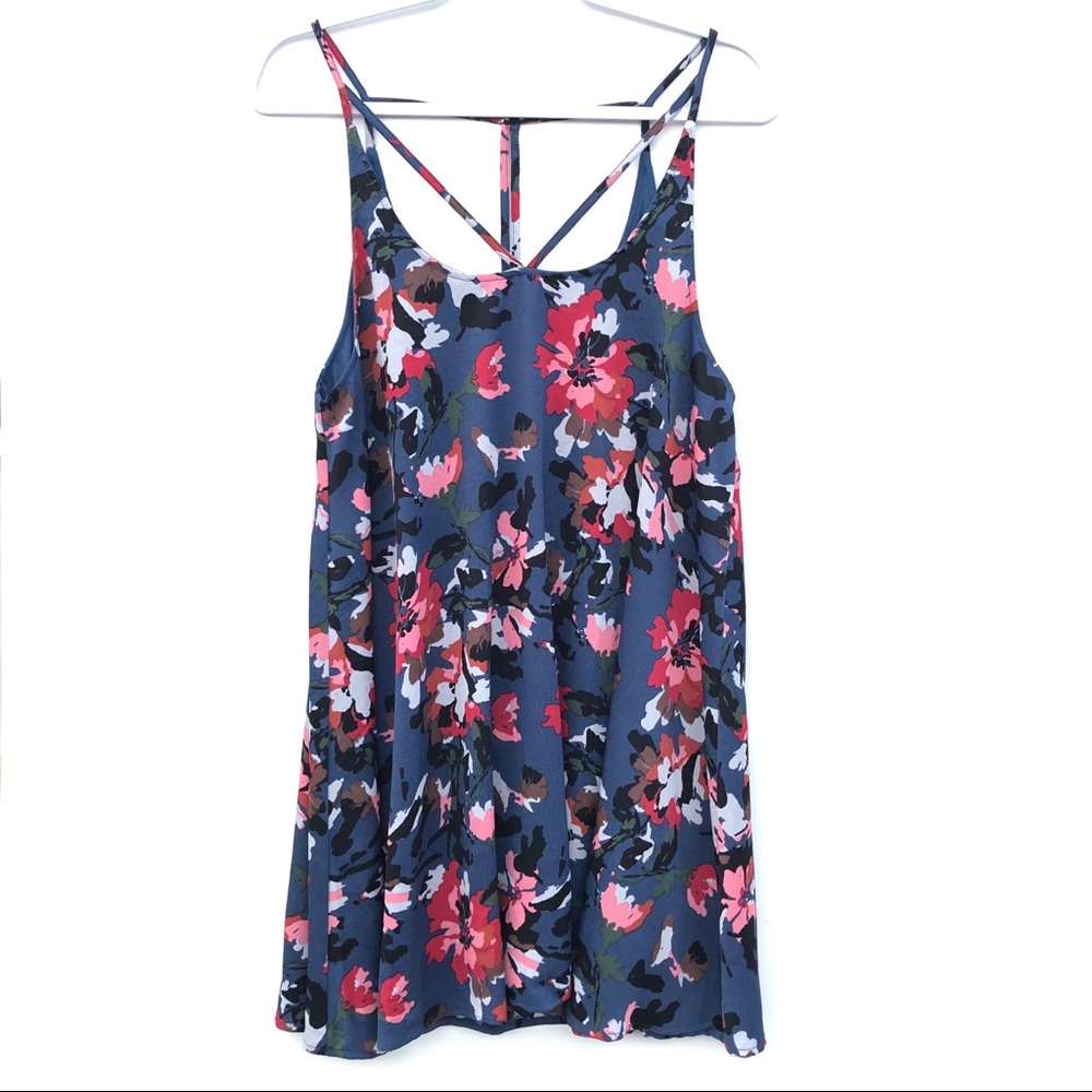 Nordstrom Brass Plum Blue Floral Mini Dress M